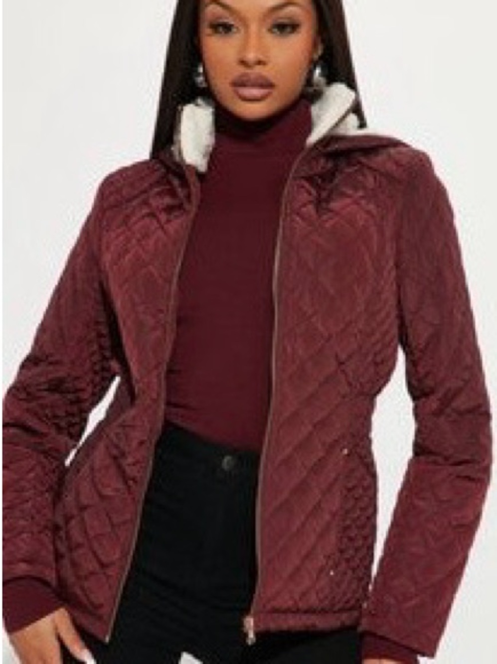 Fashion Nova Quit Tripping Quilted Jacket Burgundy
